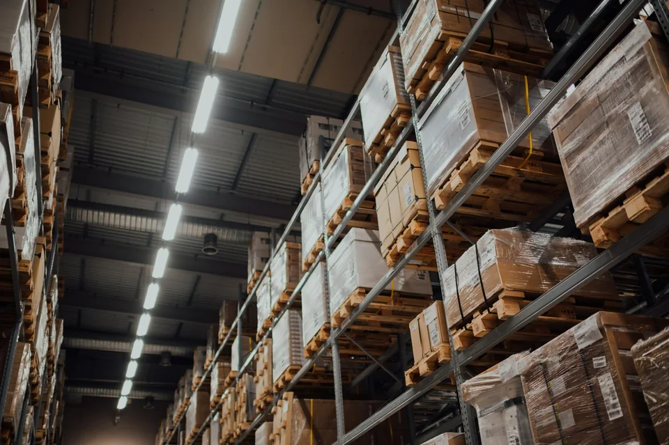 Warehouse racks with boxed stock